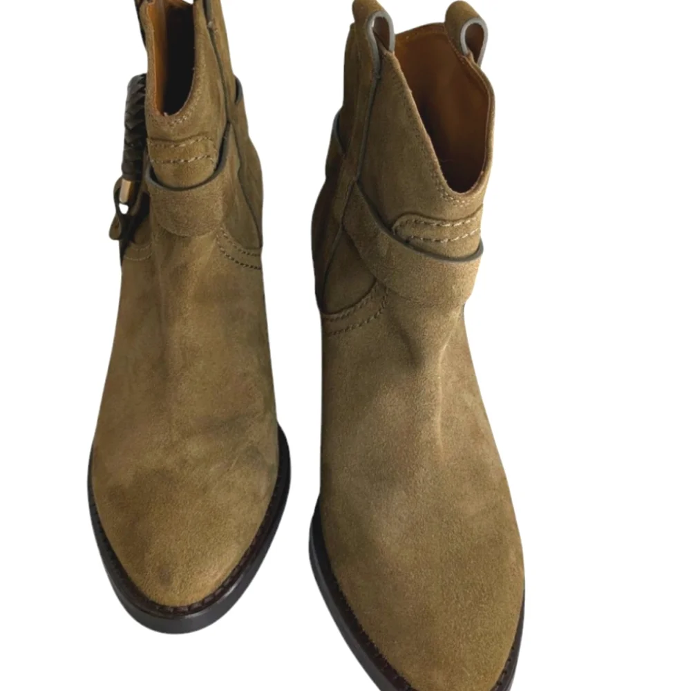 NEW...See By Chloe Olive Calf Suede Cowboy Boots....Size 7.5
